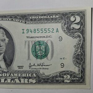 Quad Note - 4 of a Kind $2 Bill I94855552A Fancy Serial Number (B375)